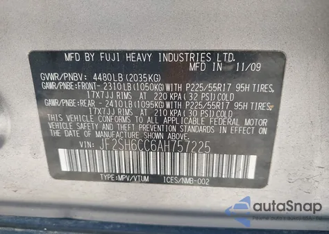 2010 Subaru Forester 2.5X Premium from USA, damaged, VIN JF2SH6CC6AH757225